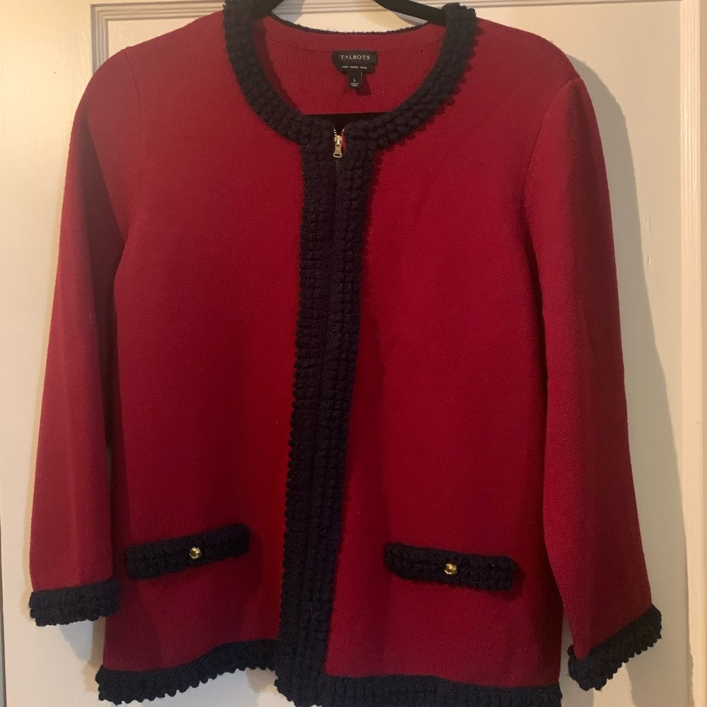 Talbots merino wool Paris inspired Lady Jacket zip front cardigan large